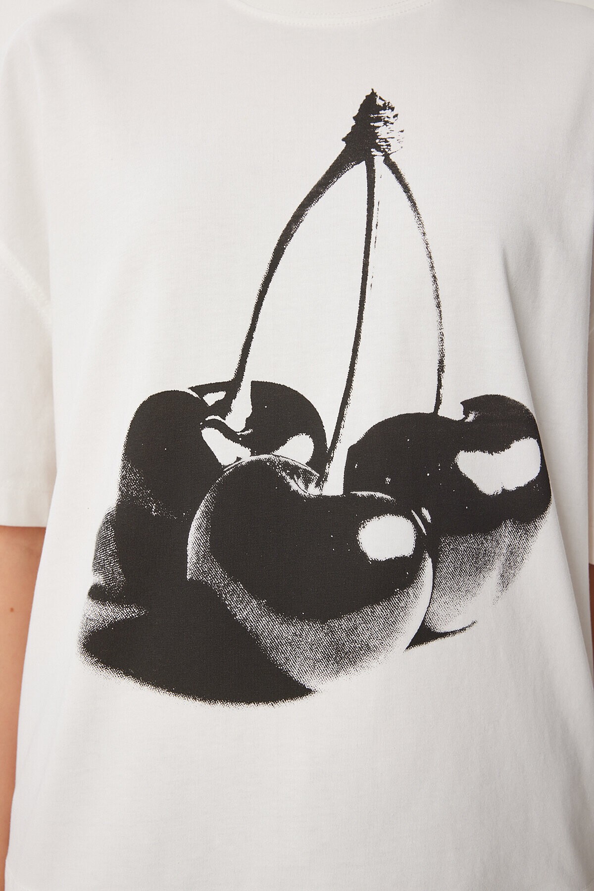 Baskılı Örme T-shirt EKRU LCR0059