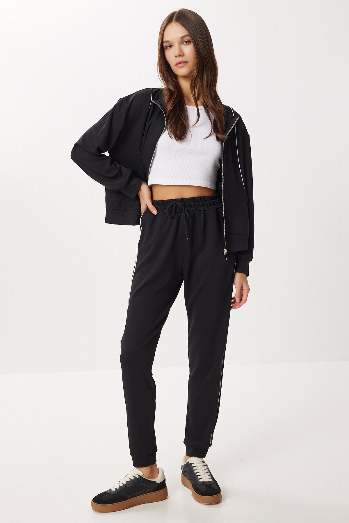 Biye Detaylı Modal Alt-Üst Takım SİYAH LCR0100