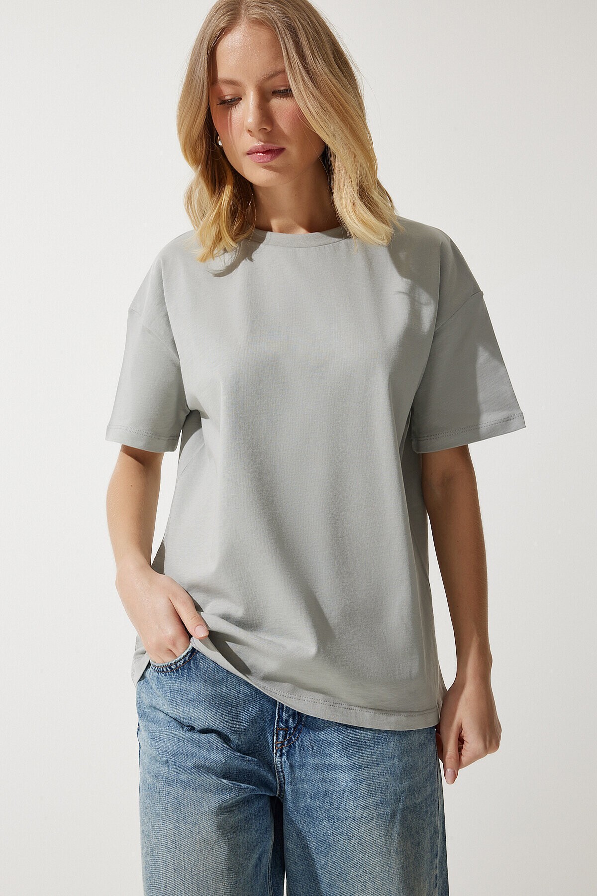 Bol Basic Pamuklu T-shirt TAŞ GRİSİ LBP0015