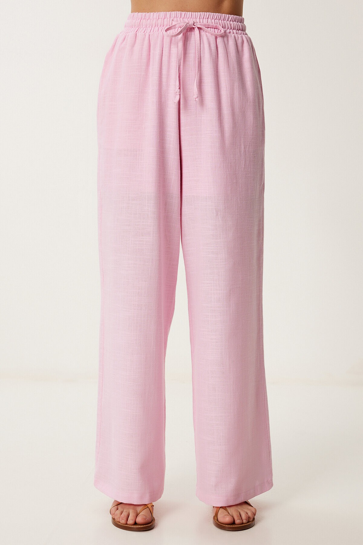 Bol Kesim Keten Pantolon PEMBE LDP0002