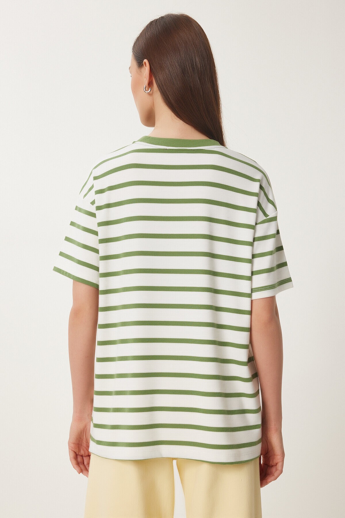 Çizgili Baskılı Örme T-shirt HAKİ KEMİK LCR0069