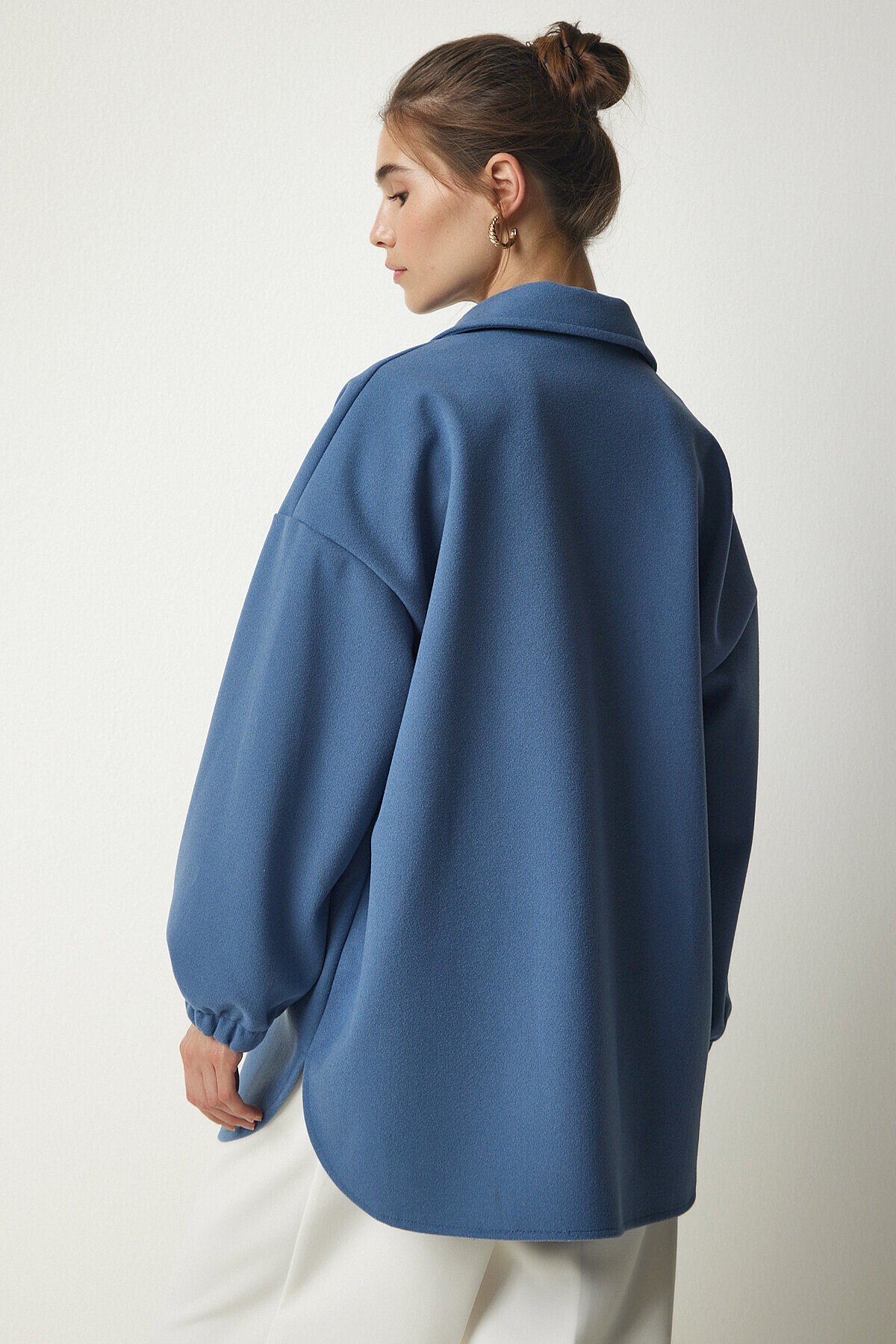 Düğmeli Cepli Oversize Gömlek Ceket İNDİGO MAVİ LDD0079