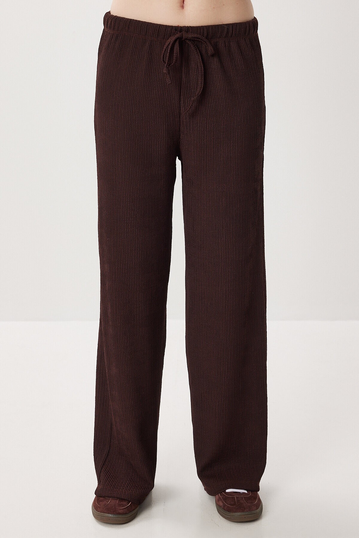 Geniş Paça Krinkıl Örme Pantolon KAHVERENGİ LCI0057