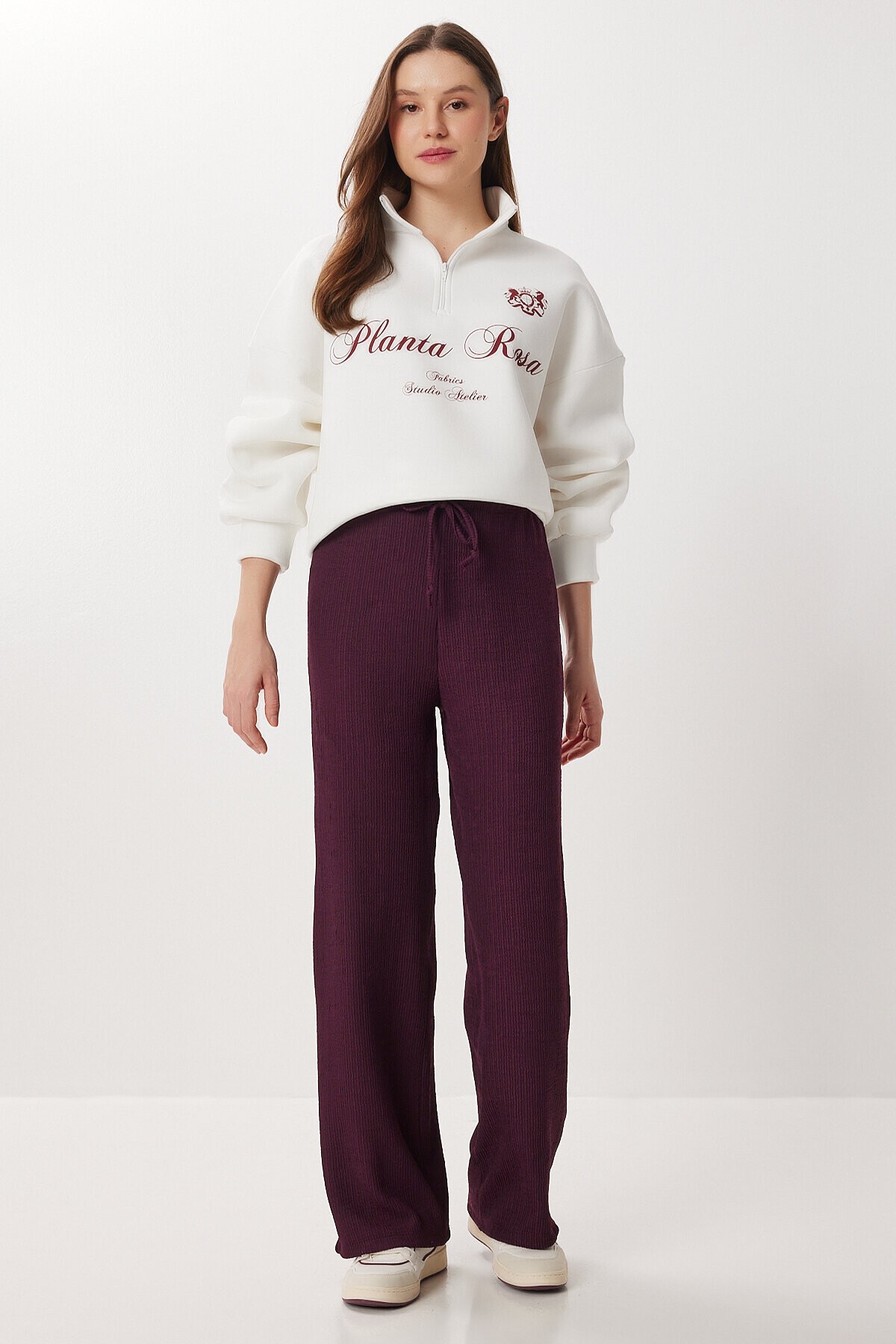 Geniş Paça Krinkıl Örme Pantolon MÜRDÜM LCI0057