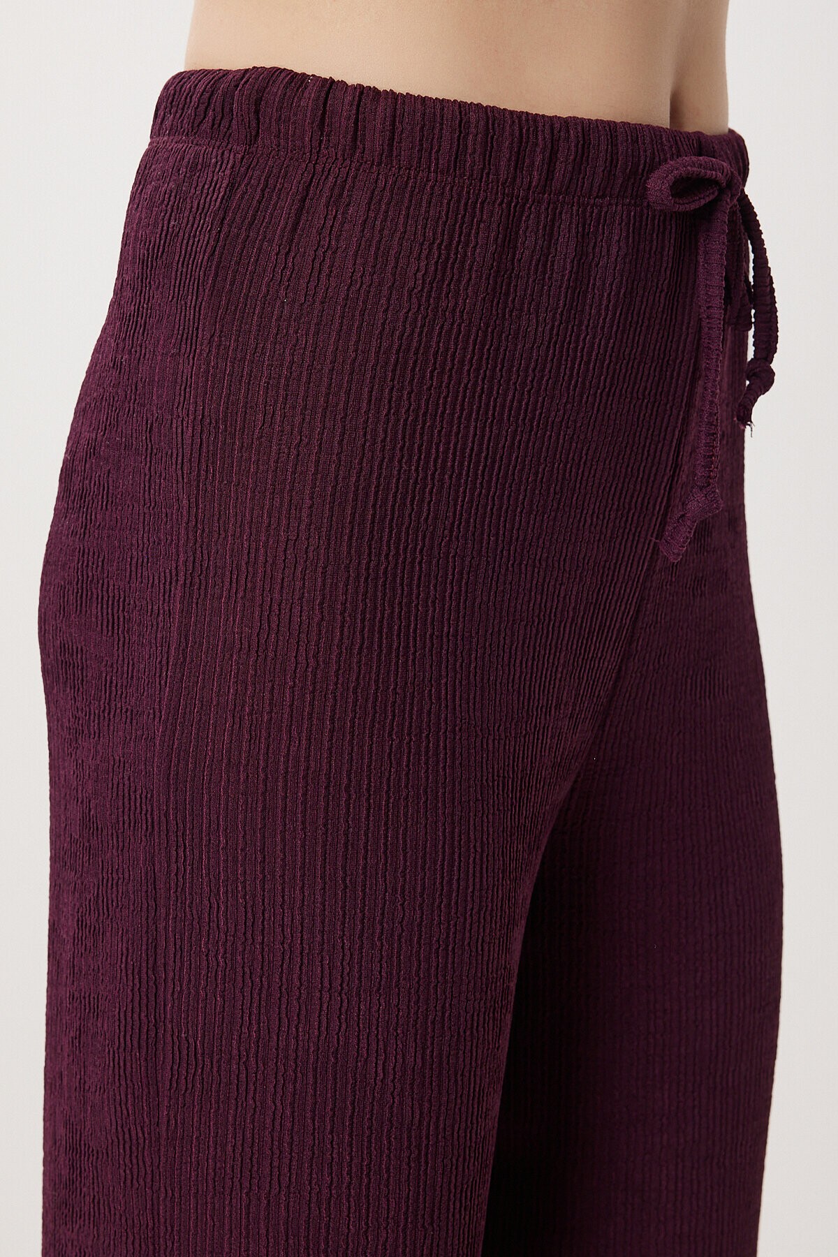 Geniş Paça Krinkıl Örme Pantolon MÜRDÜM LCI0057