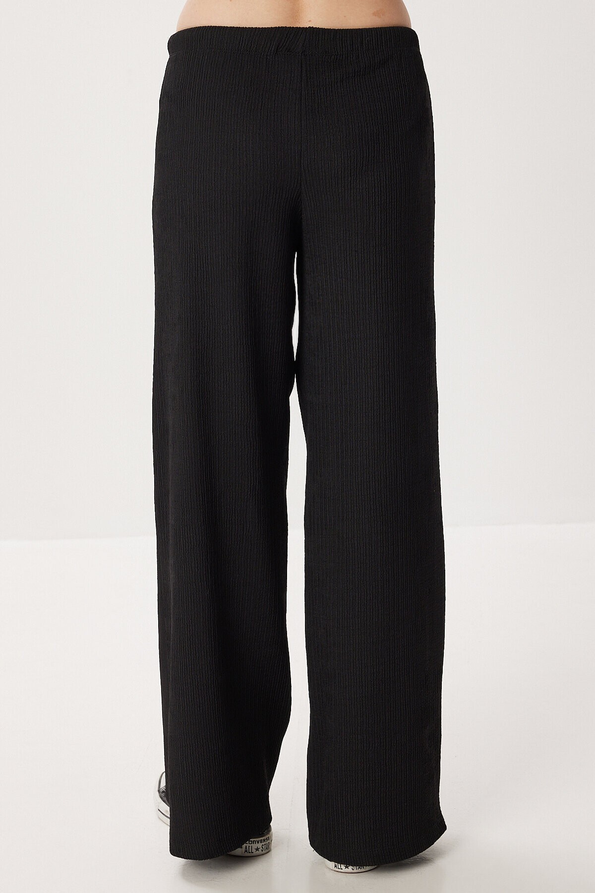 Geniş Paça Krinkıl Örme Pantolon SİYAH LCI0057