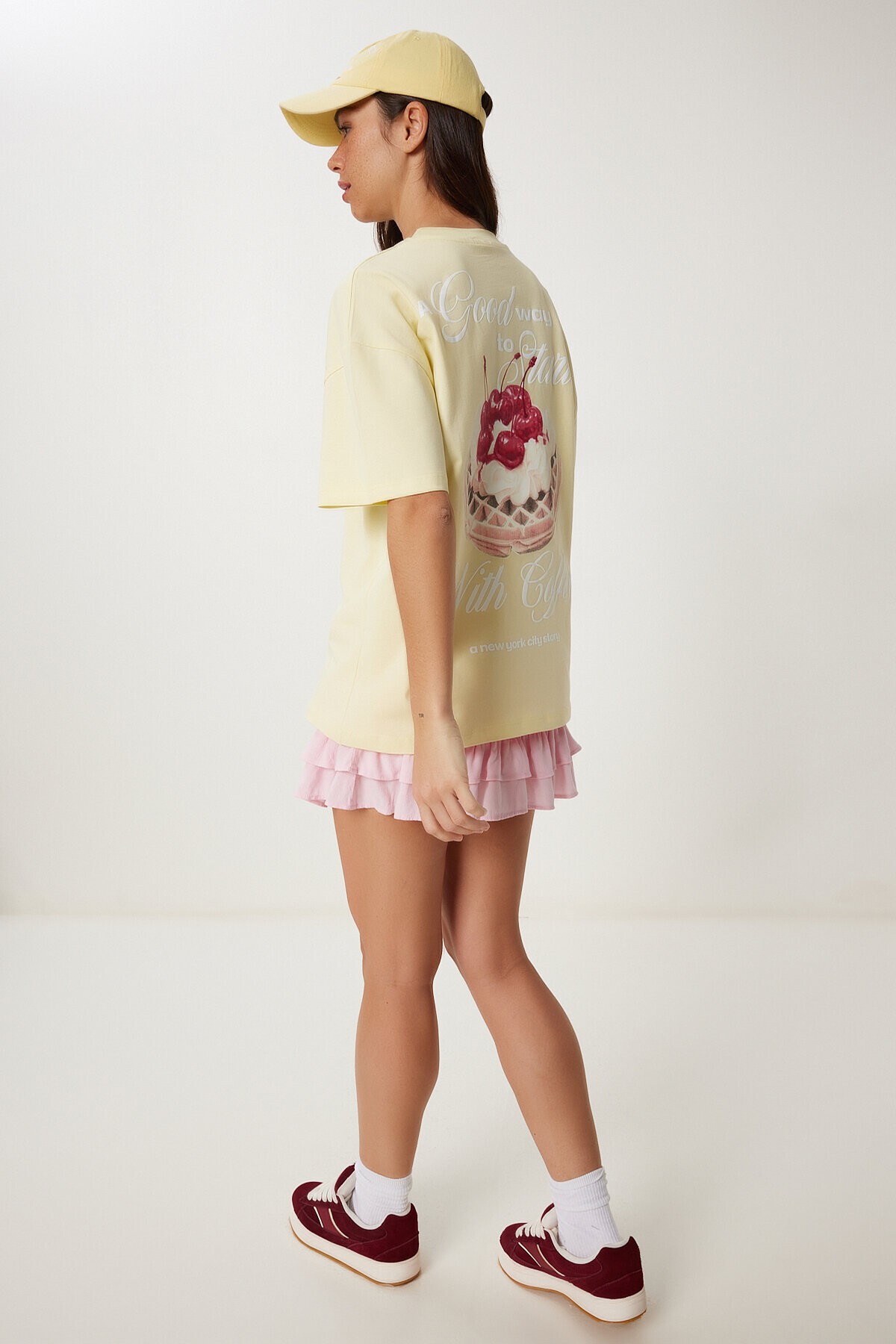 Kabartma Baskılı Örme T-shirt SARI LCR0067