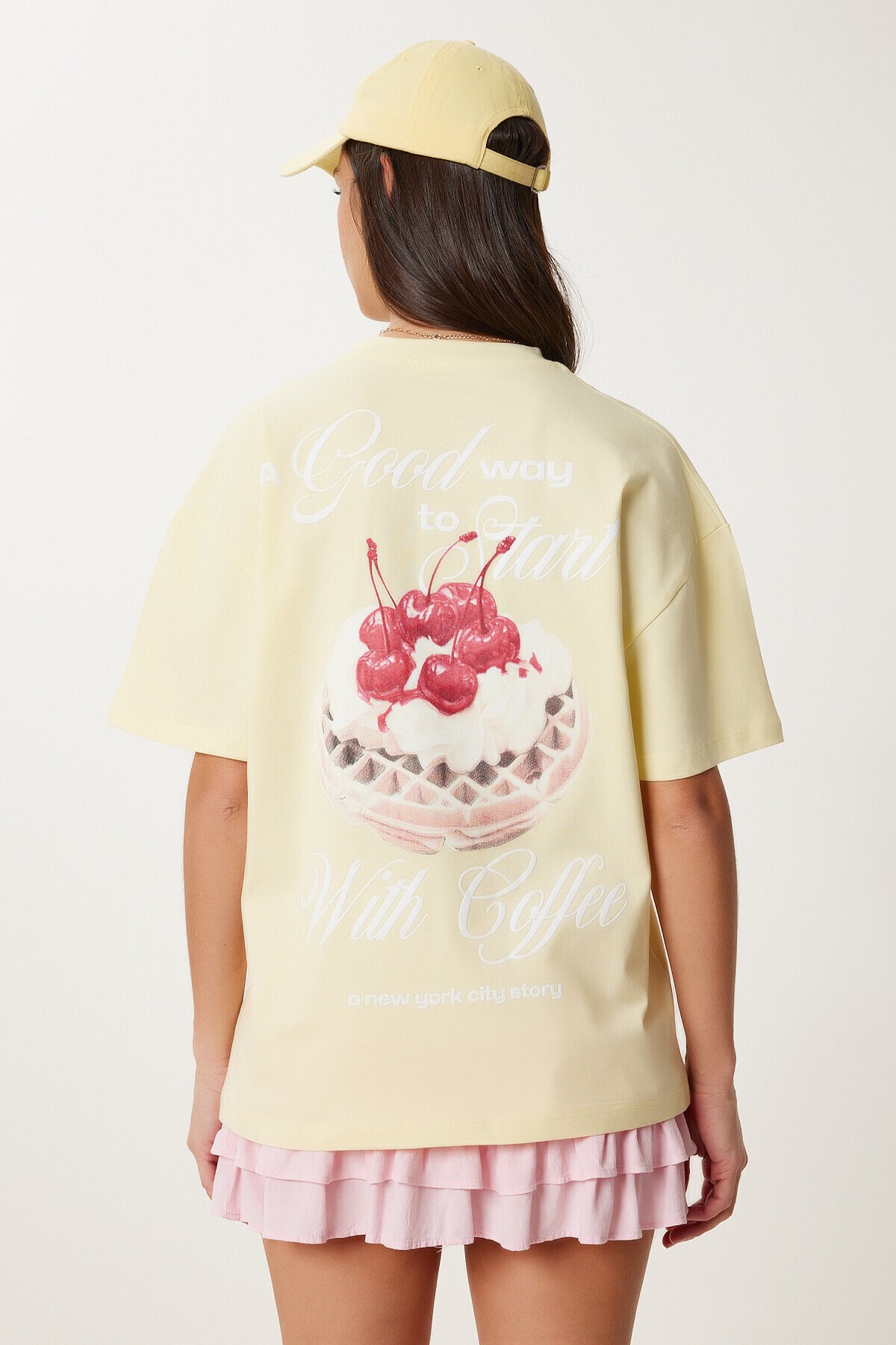 Kabartma Baskılı Örme T-shirt SARI LCR0067