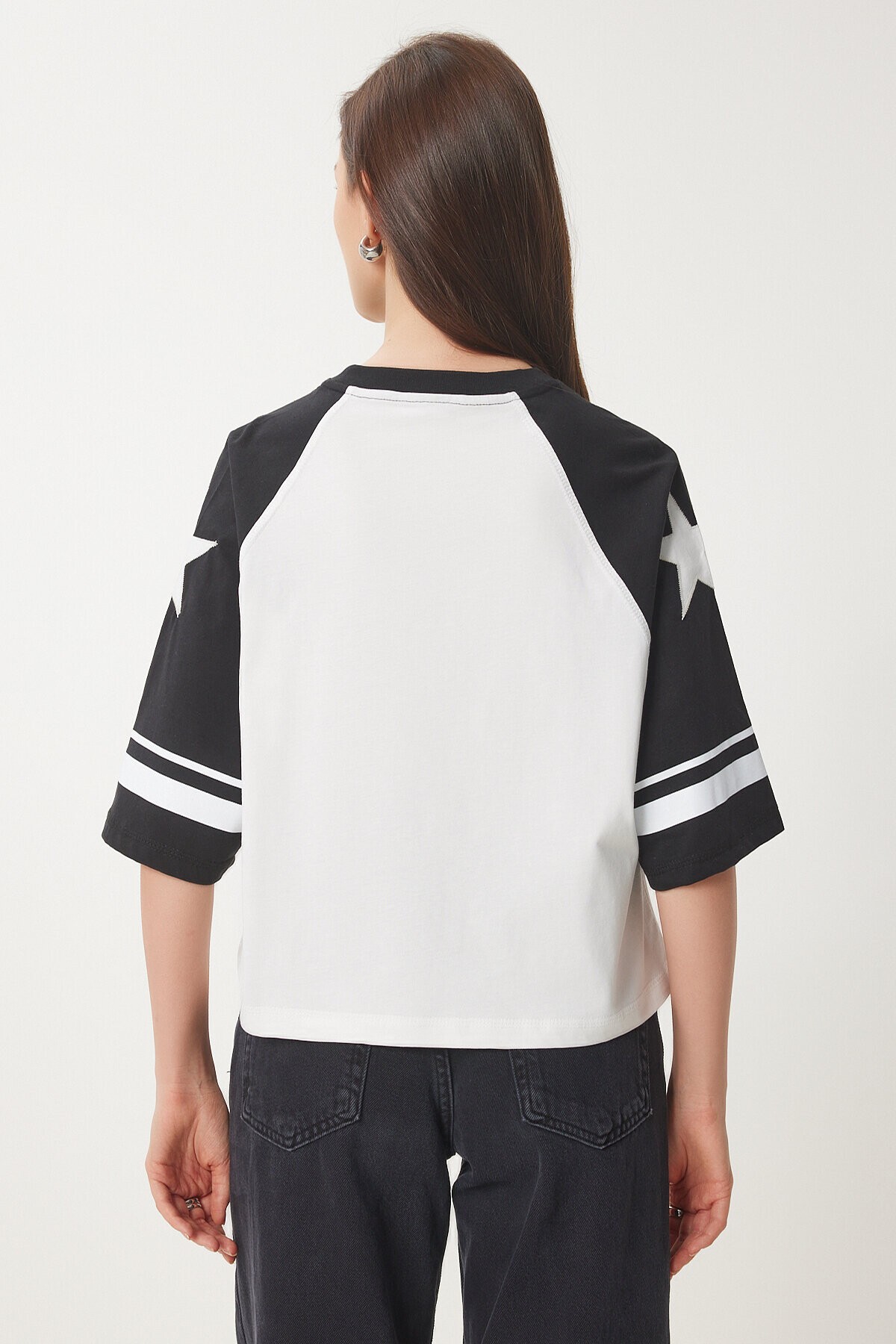 Kolej Baskılı Pamuklu Örme T-shirt SİYAH BEYAZ LCR0036