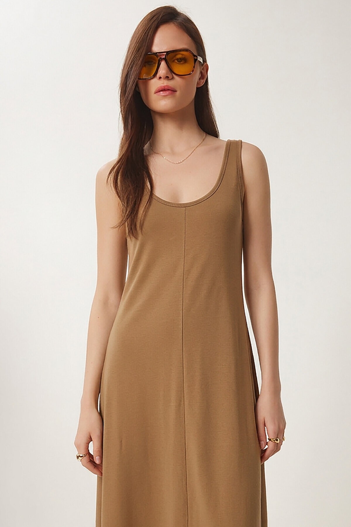 Kolsuz Basic Yazlık Örme Elbise BİSKÜVİ LCR0057