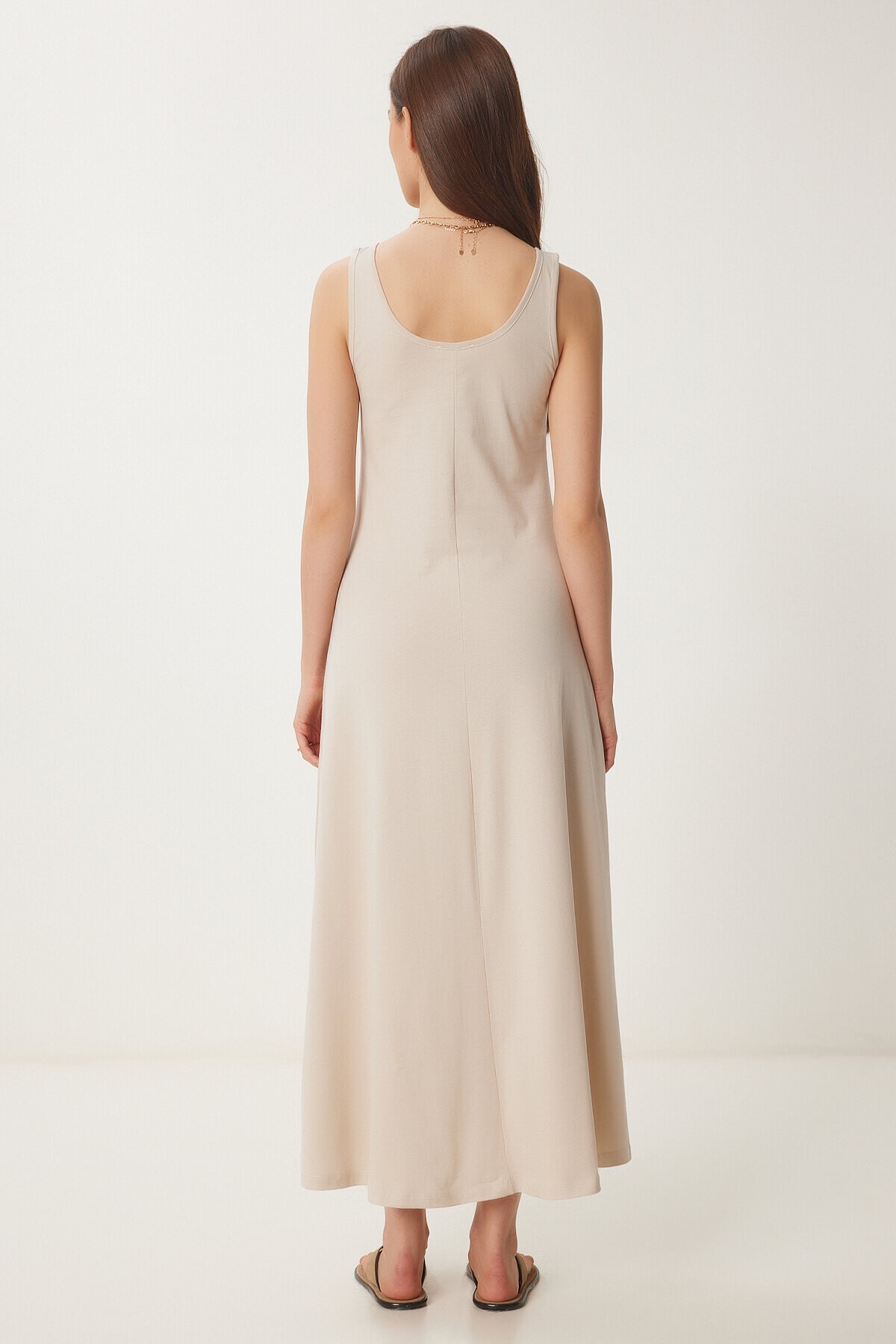 Kolsuz Basic Yazlık Örme Elbise KREM LCR0057