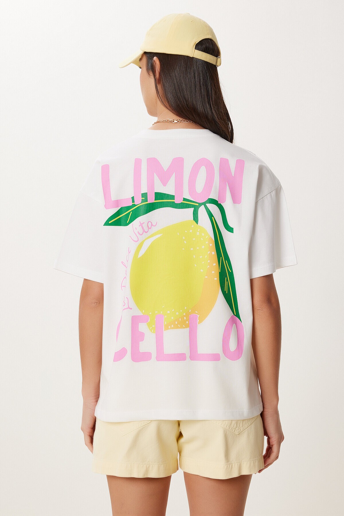 Limon Baskılı Pamuklu Örme T-shirt BEYAZ LCR0083