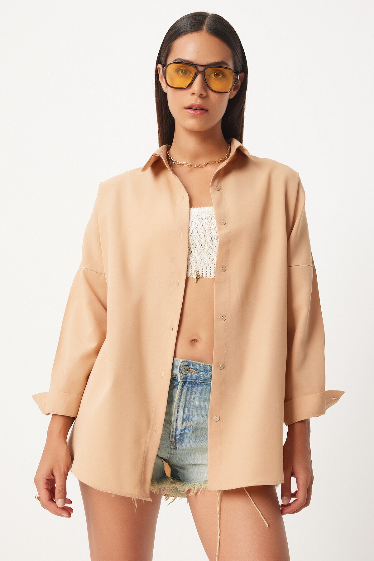 Oversize Basic Gömlek AÇIK BİSKÜVİ LDD0003
