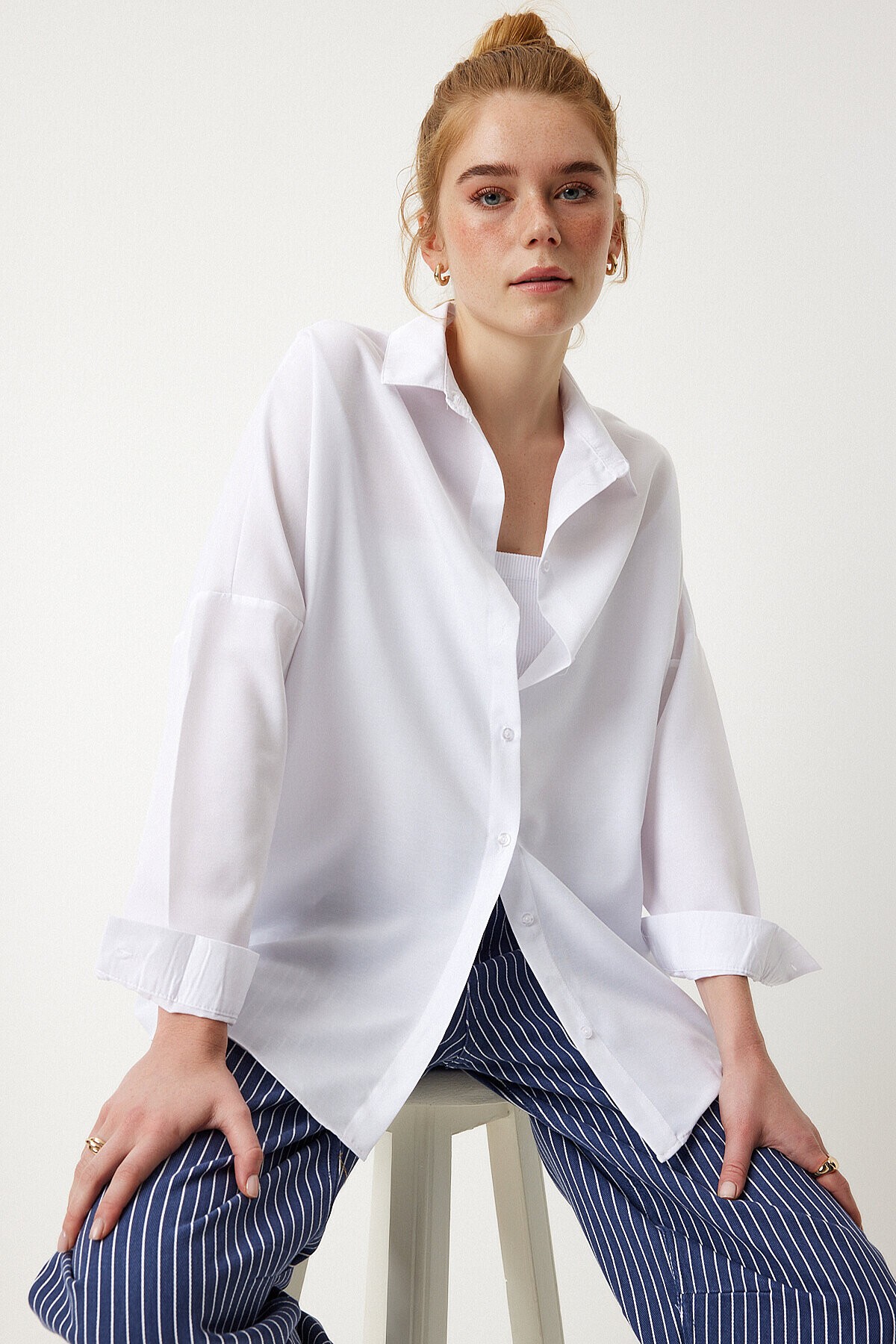 Oversize Basic Gömlek BEYAZ LDD0003