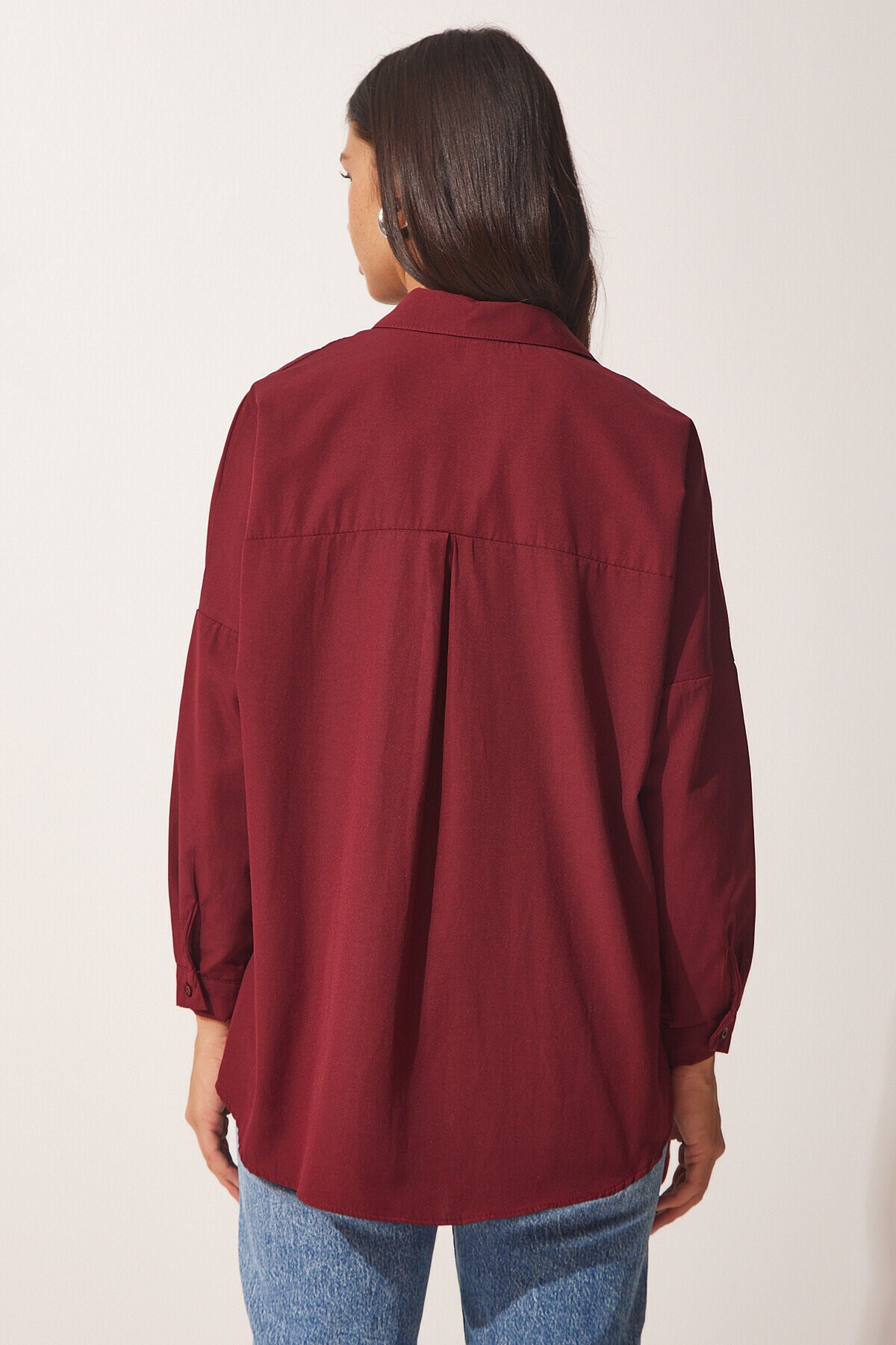 Oversize Basic Gömlek BORDO LDD0003