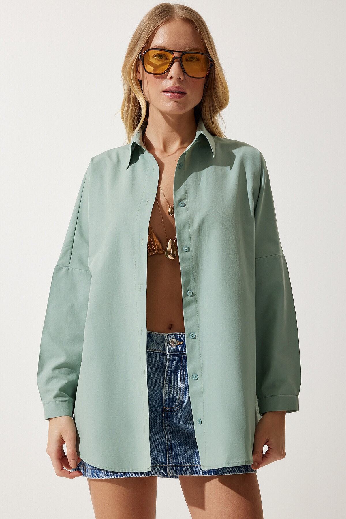 Oversize Basic Gömlek ÇAĞLA YEŞİLİ LDD0003