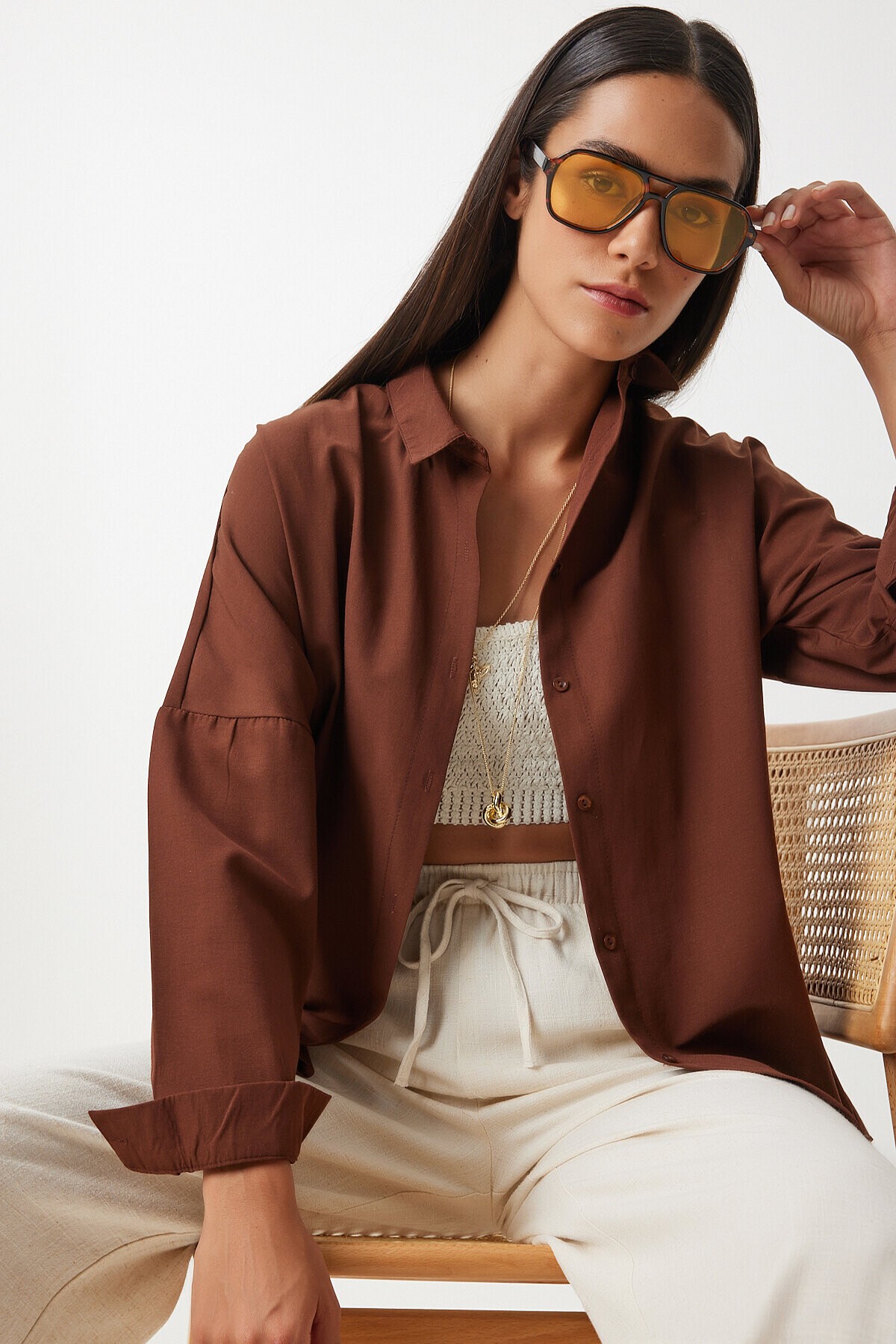 Oversize Basic Gömlek ÇİKOLATA LDD0003