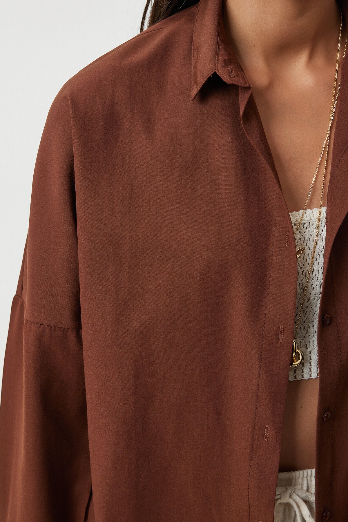 Oversize Basic Gömlek ÇİKOLATA LDD0003