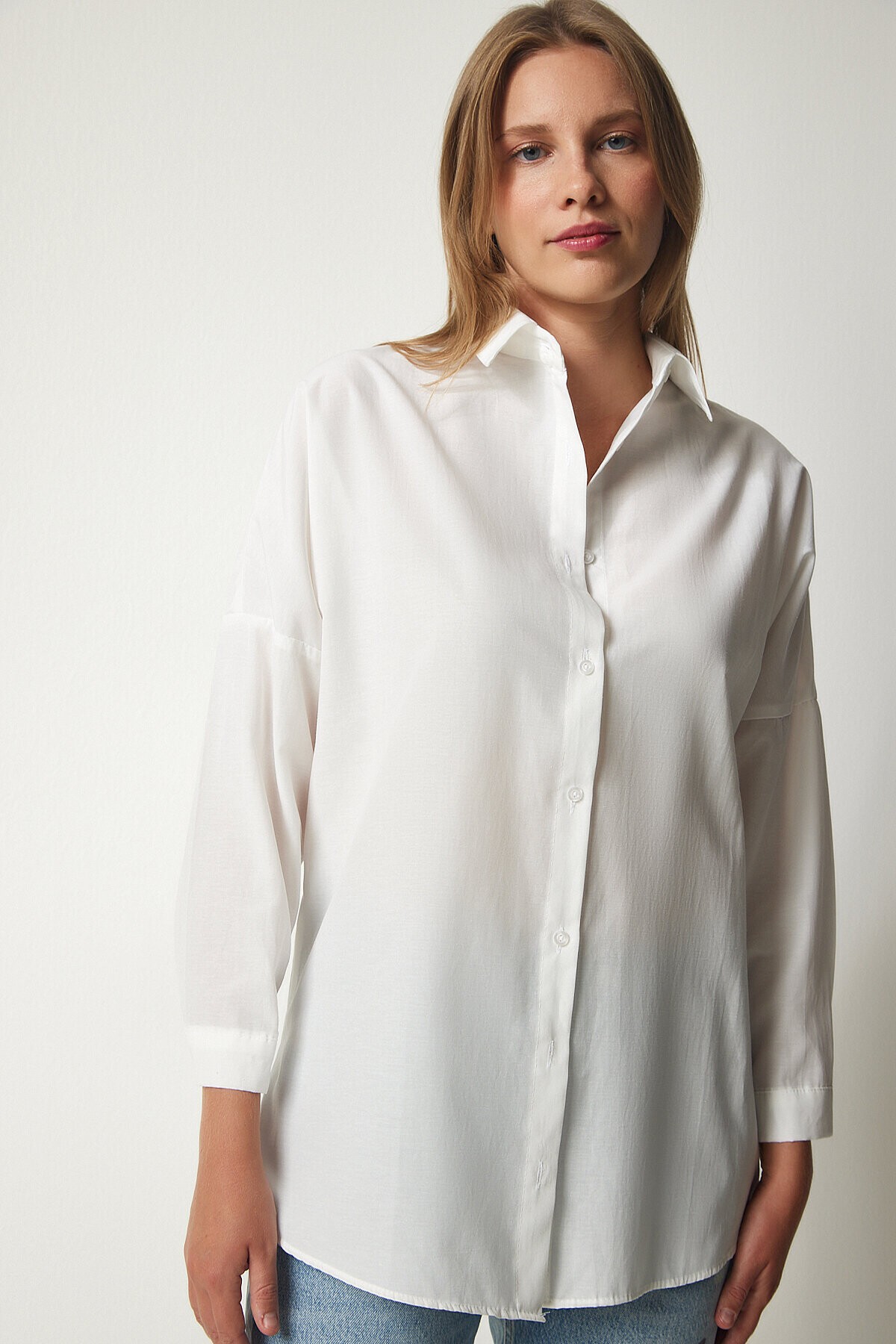 Oversize Basic Gömlek EKRU LDD0003