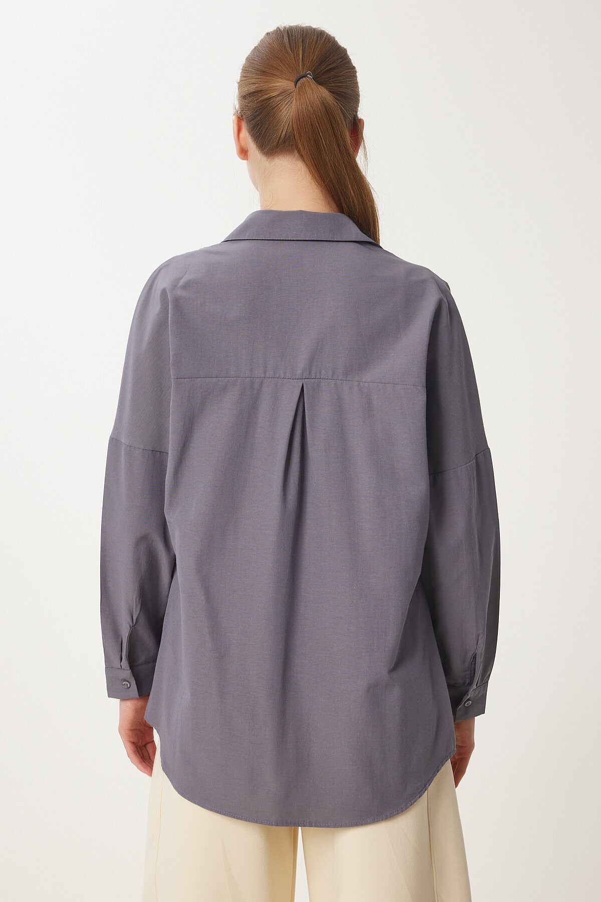 Oversize Basic Gömlek FÜME LDD0003