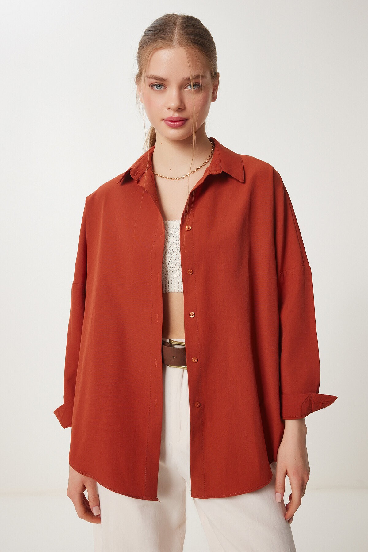 Oversize Basic Gömlek KİREMİT LDD0003
