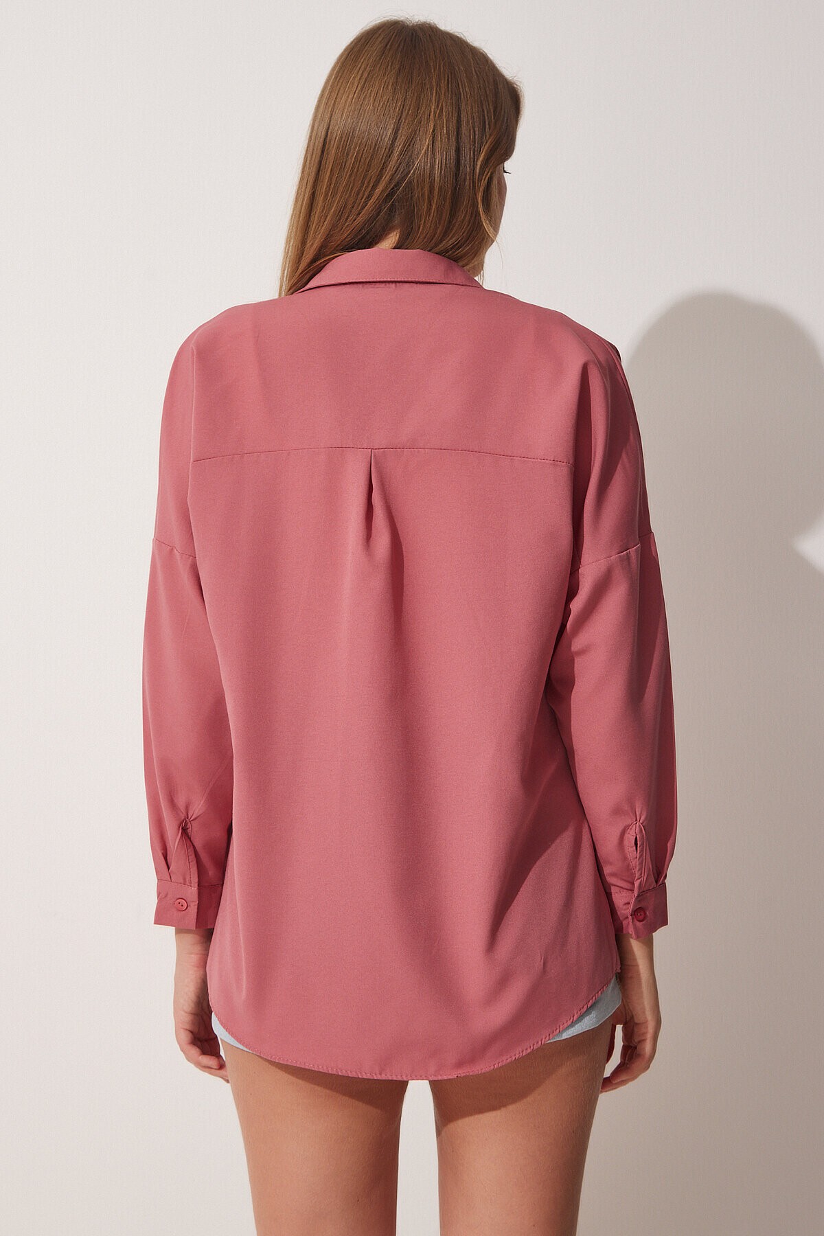 Oversize Basic Gömlek KOYU GÜL KURUSU LDD0003