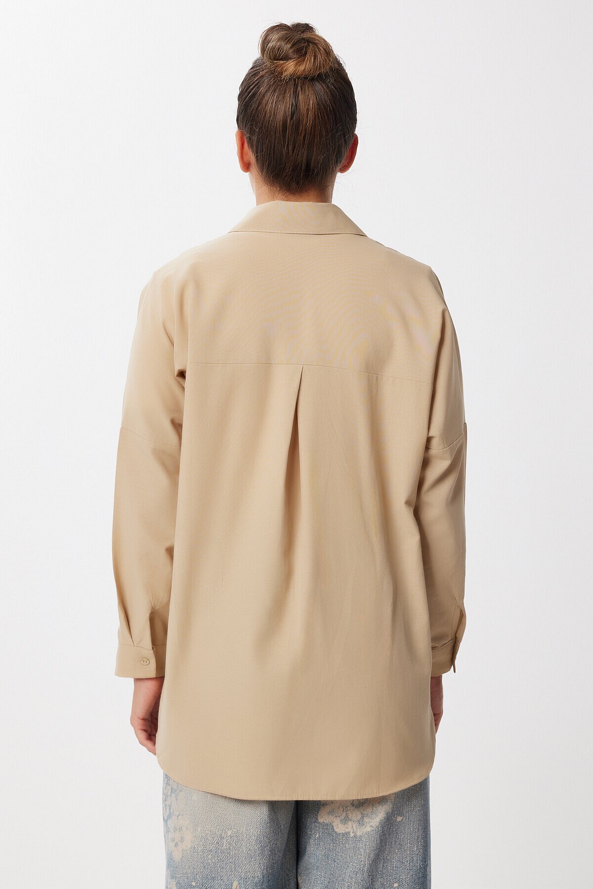 Oversize Basic Gömlek KOYU KREM LDD0003