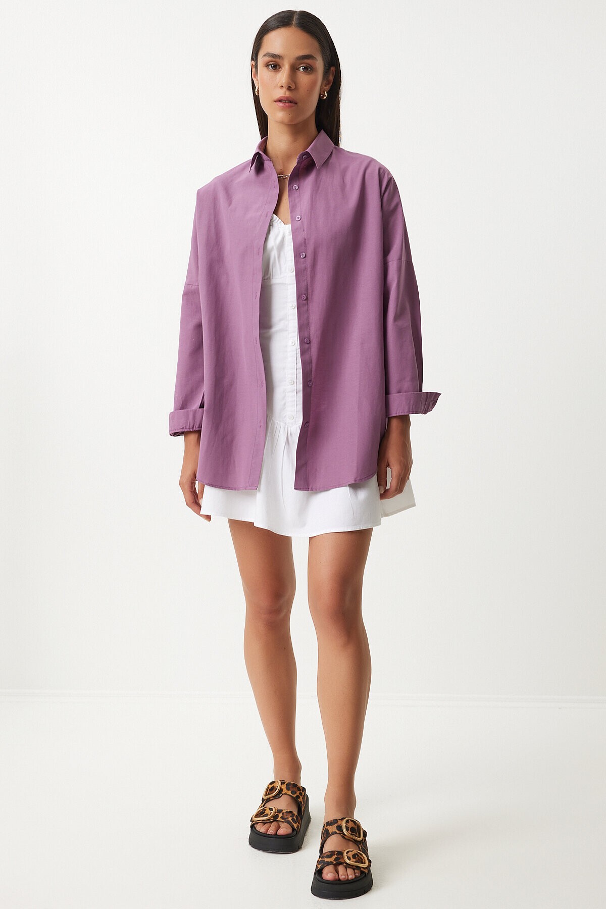Oversize Basic Gömlek KOYU LİLA LDD0003