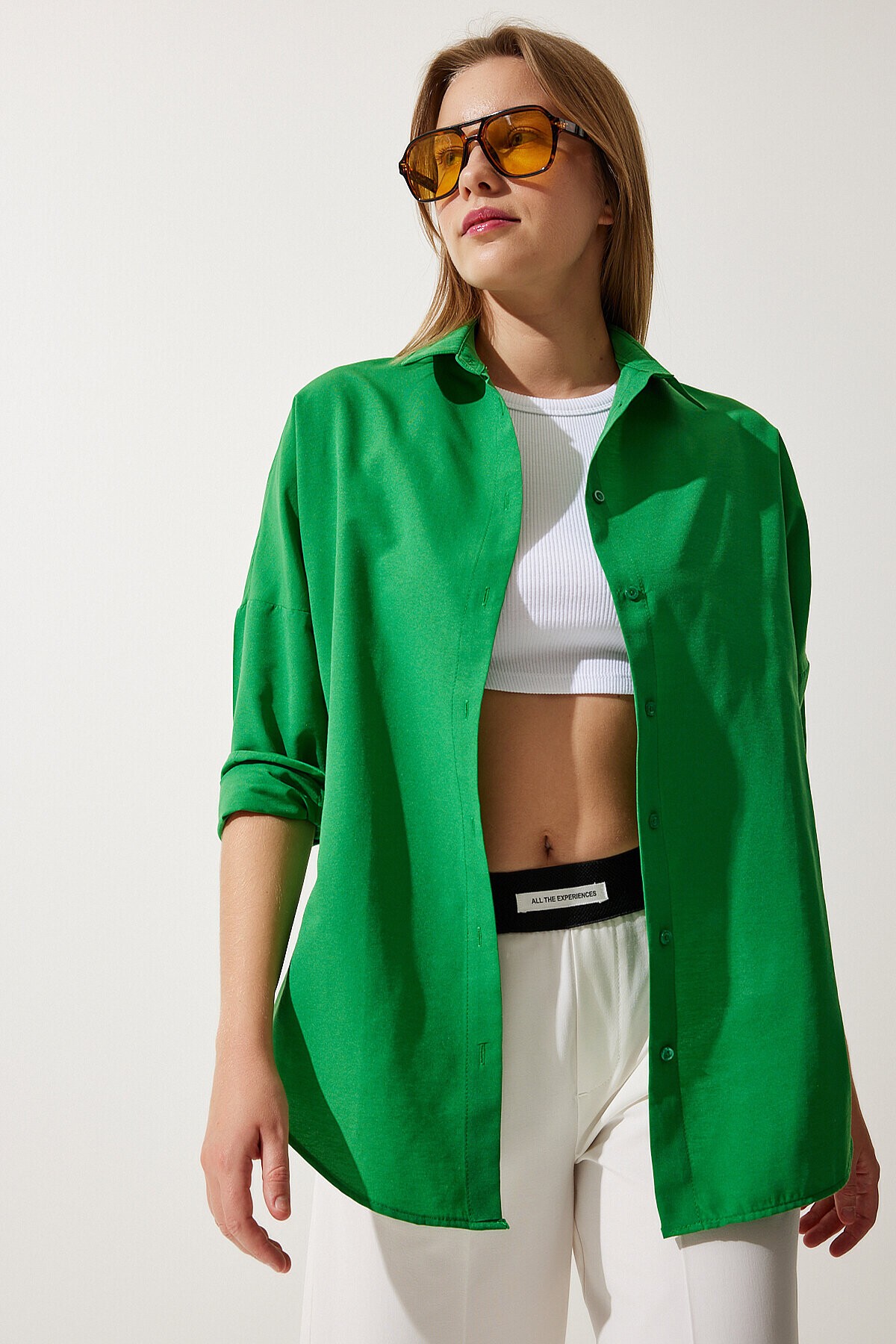 Oversize Basic Gömlek KOYU YEŞİL LDD0003
