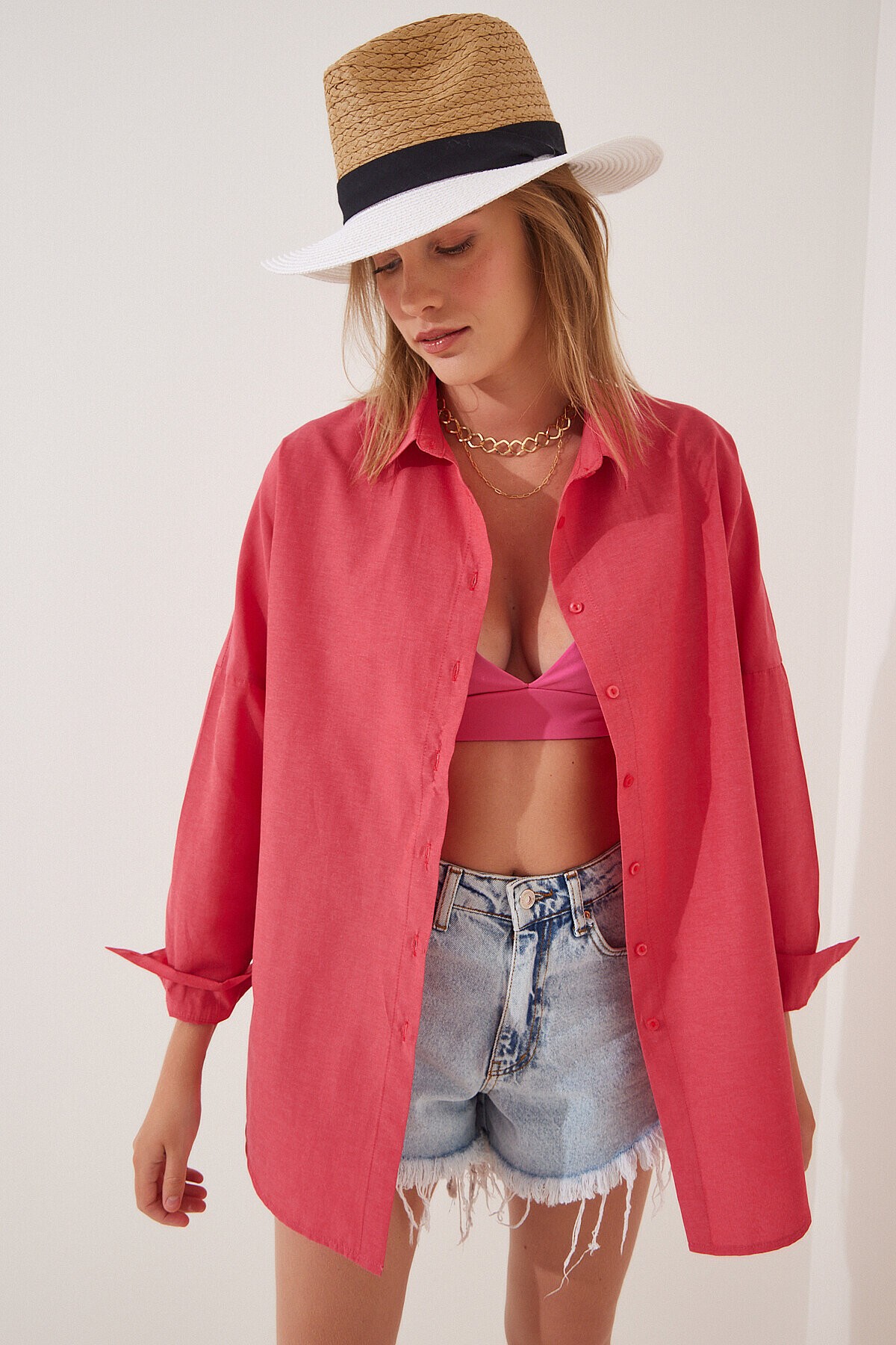 Oversize Basic Gömlek NAR ÇİÇEĞİ LDD0003