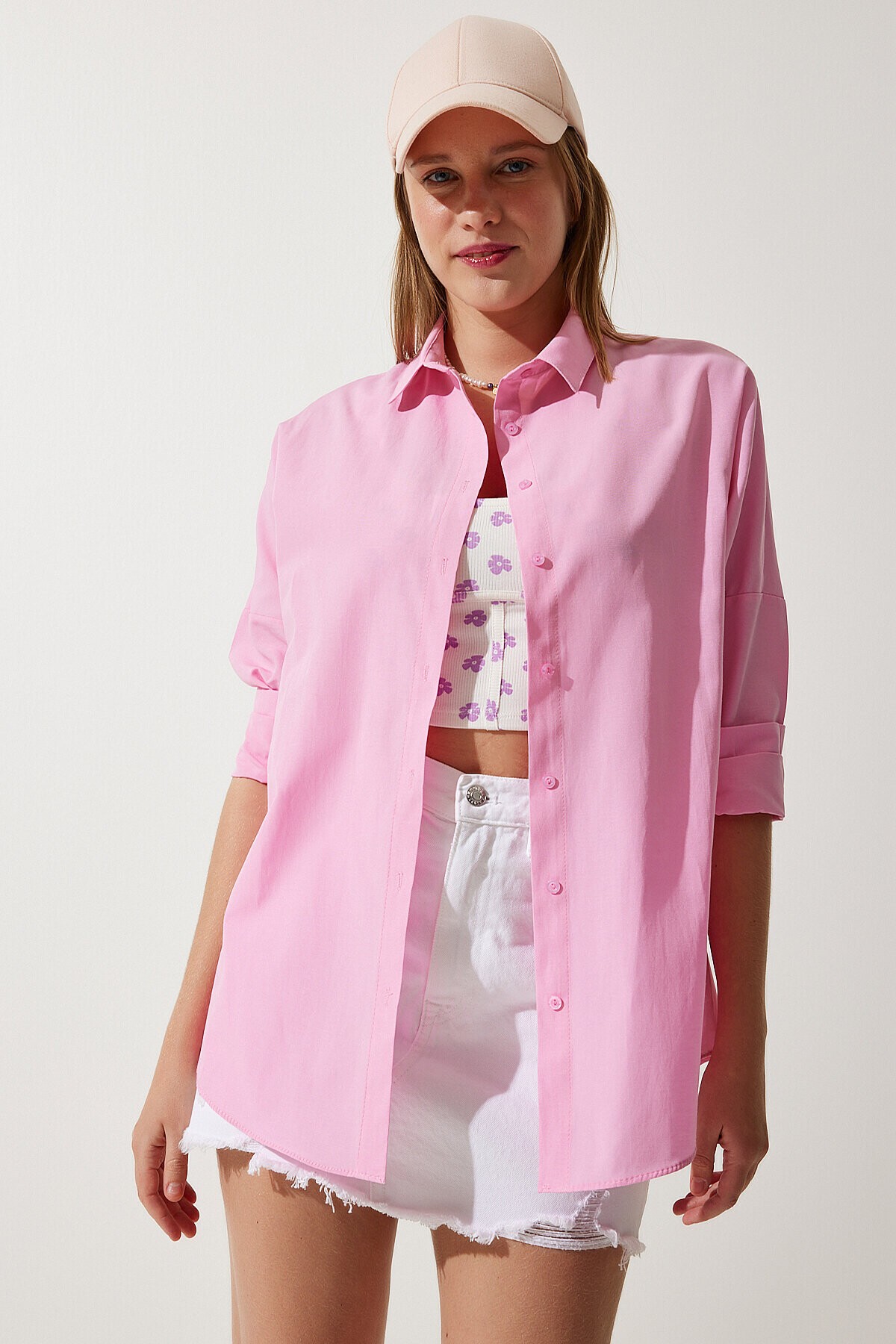 Oversize Basic Gömlek PEMBE LDD0003