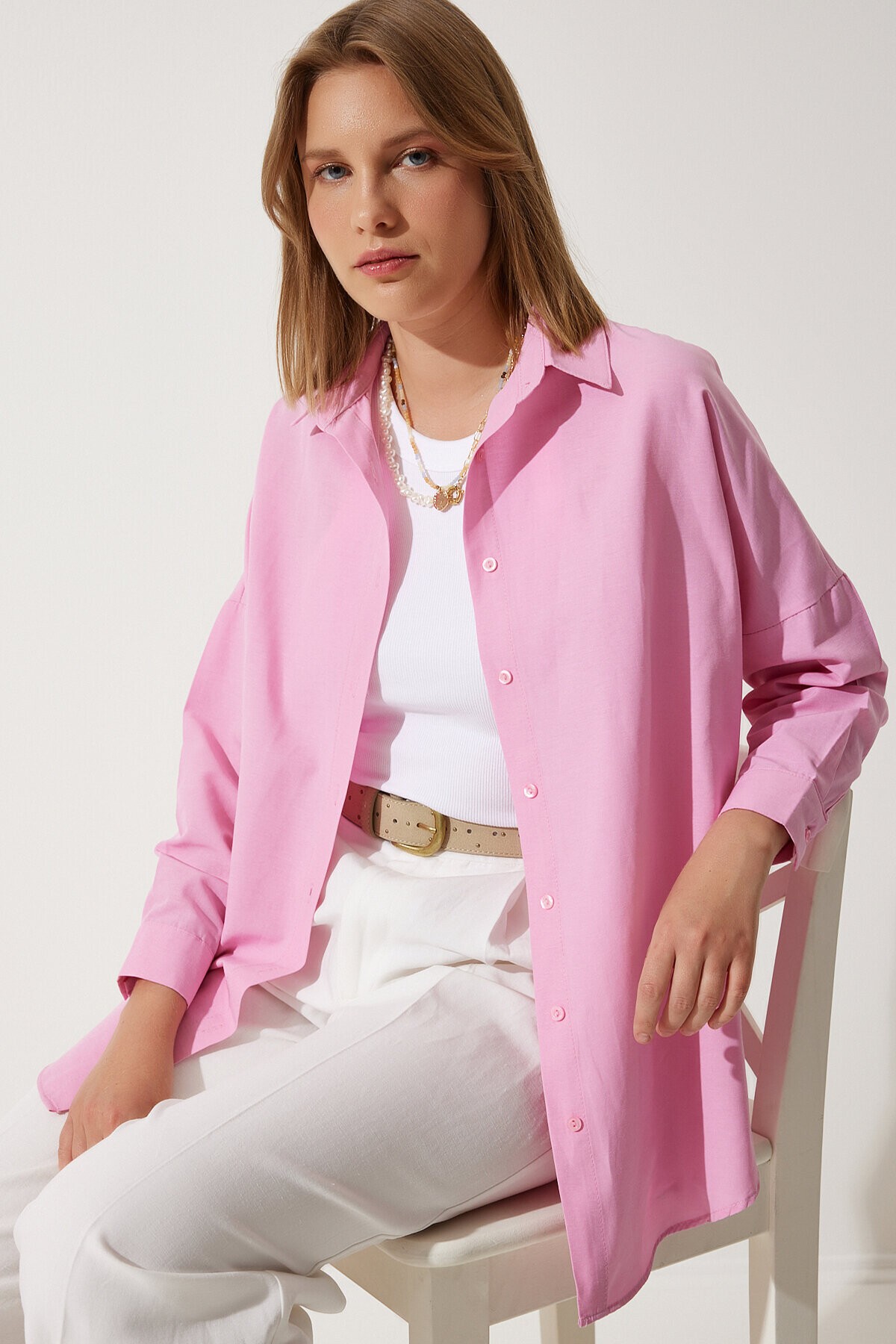 Oversize Basic Gömlek PEMBE LDD0003