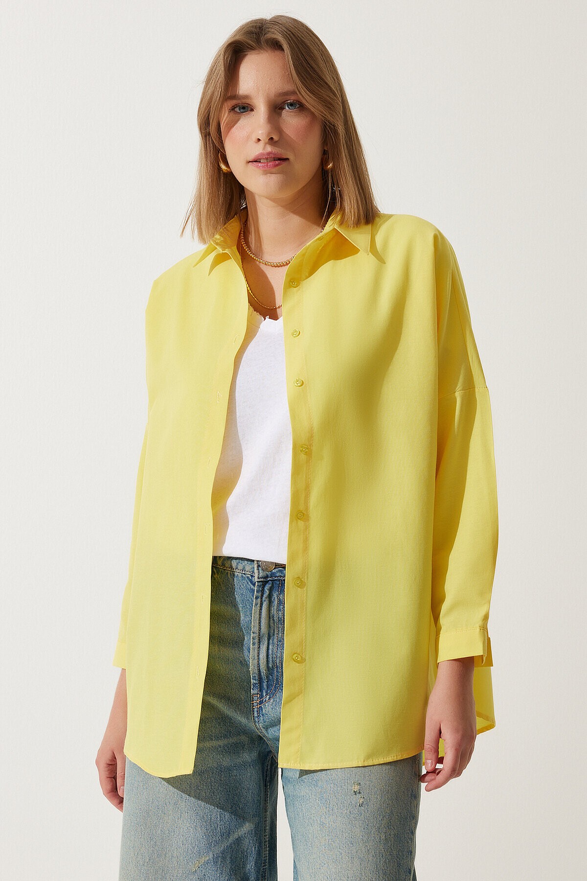 Oversize Basic Gömlek SARI LDD0003