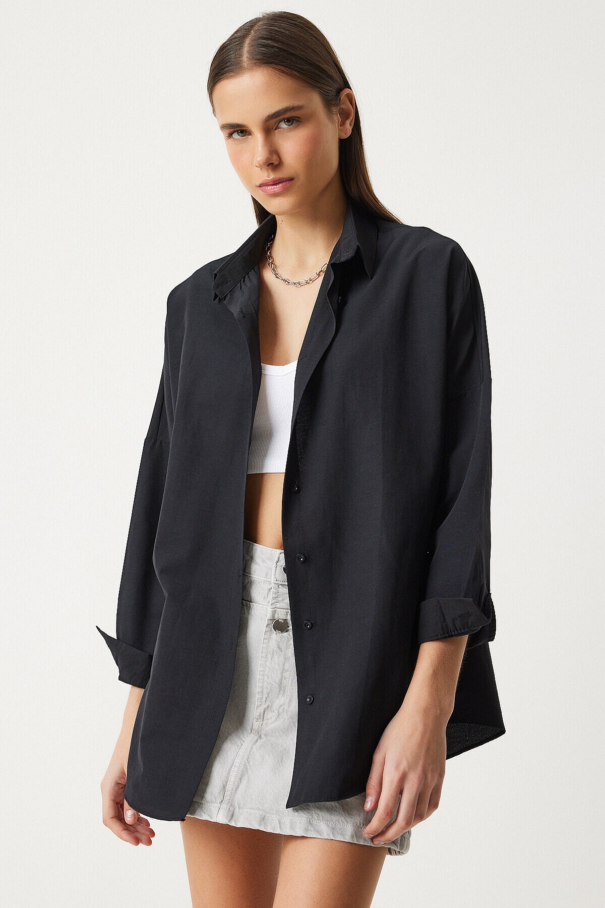 Oversize Basic Gömlek SİYAH LDD0003