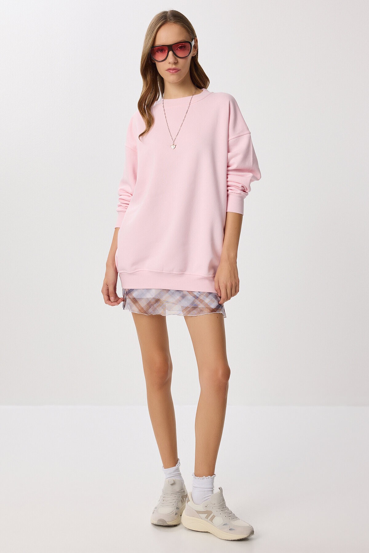 Oversize Şardonlu Örme Sweatshirt ŞEKER PEMBE LCR0097