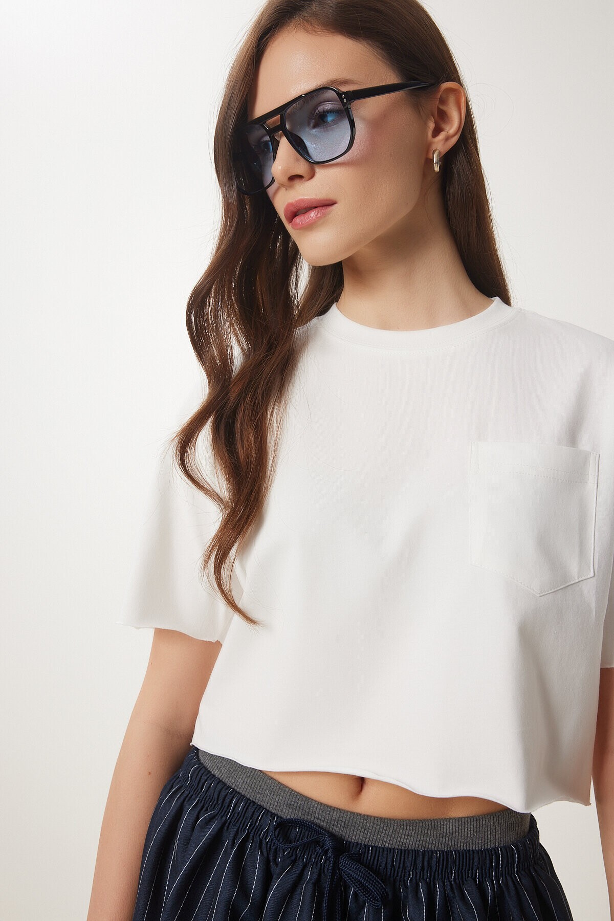 Pamuklu Crop Örme T-Shirt EKRU LCR0018