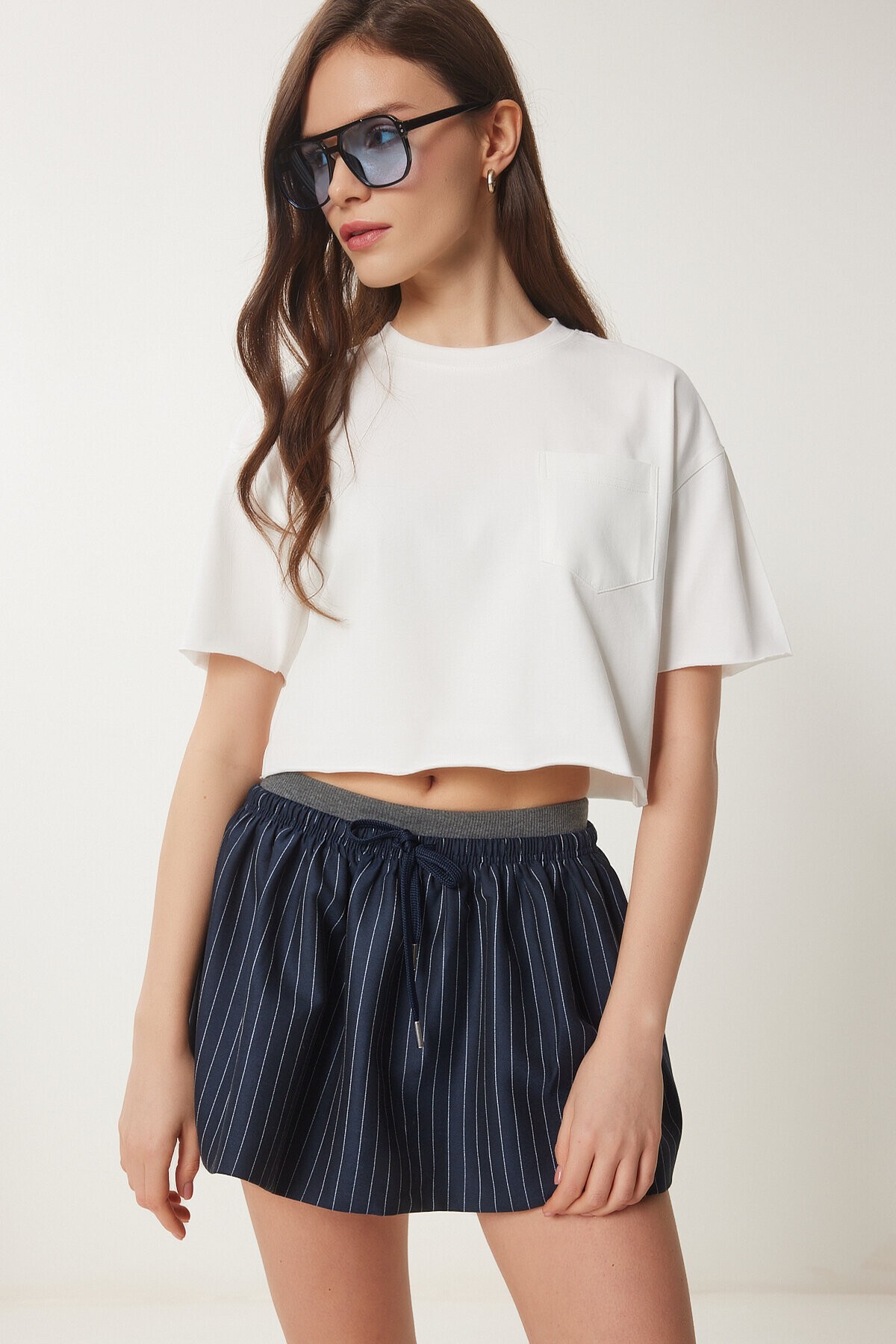 Pamuklu Crop Örme T-Shirt EKRU LCR0018