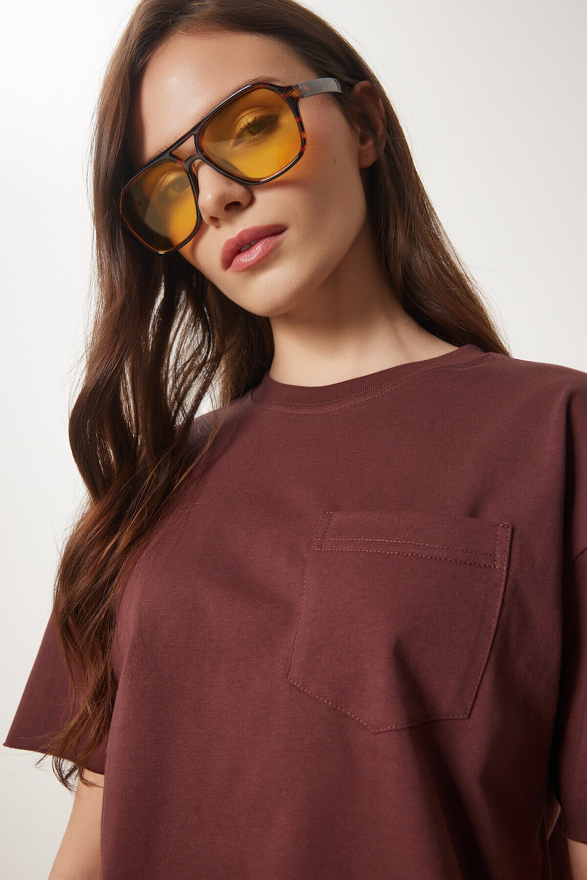 Pamuklu Crop Örme T-Shirt KAHVERENGİ LCR0018