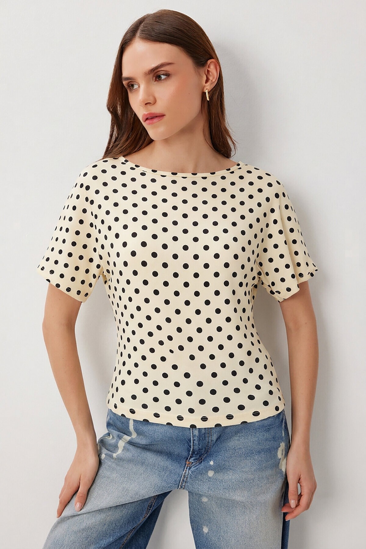 Puantiyeli Sandy Örme Bluz SARI LCR0121