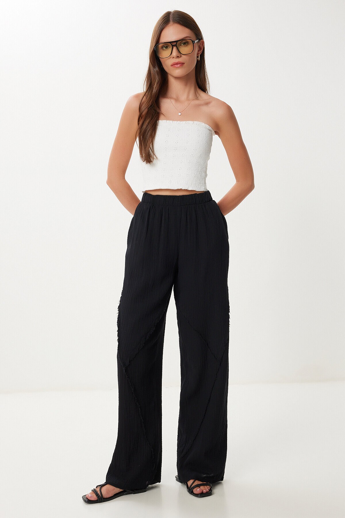 Püsküllü Müslin Pantolon SİYAH LBV0064