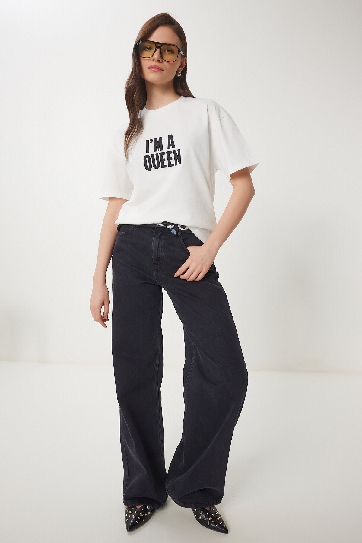Sloganlı Örme T-shirt EKRU LCR0032