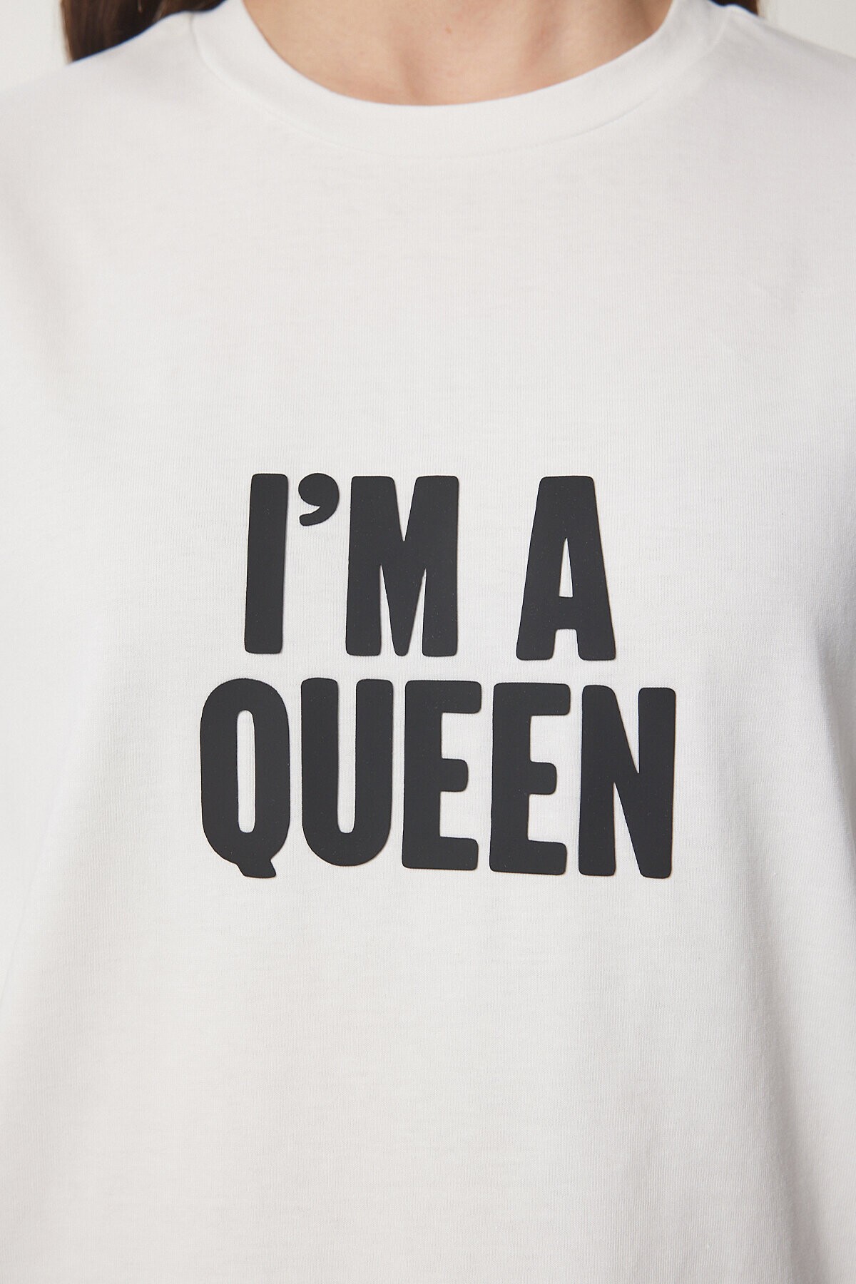 Sloganlı Örme T-shirt EKRU LCR0032