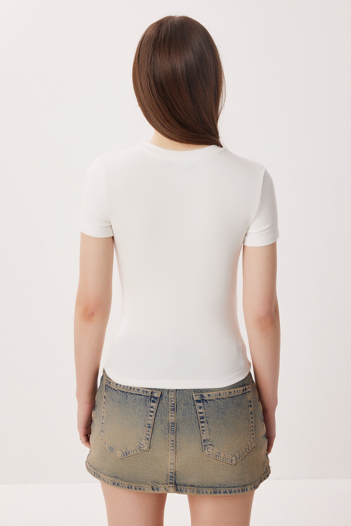 2’li Paket Bisiklet Yaka Basic Örme T-shirt KAHVERENGİ KEMİK LDZ0066