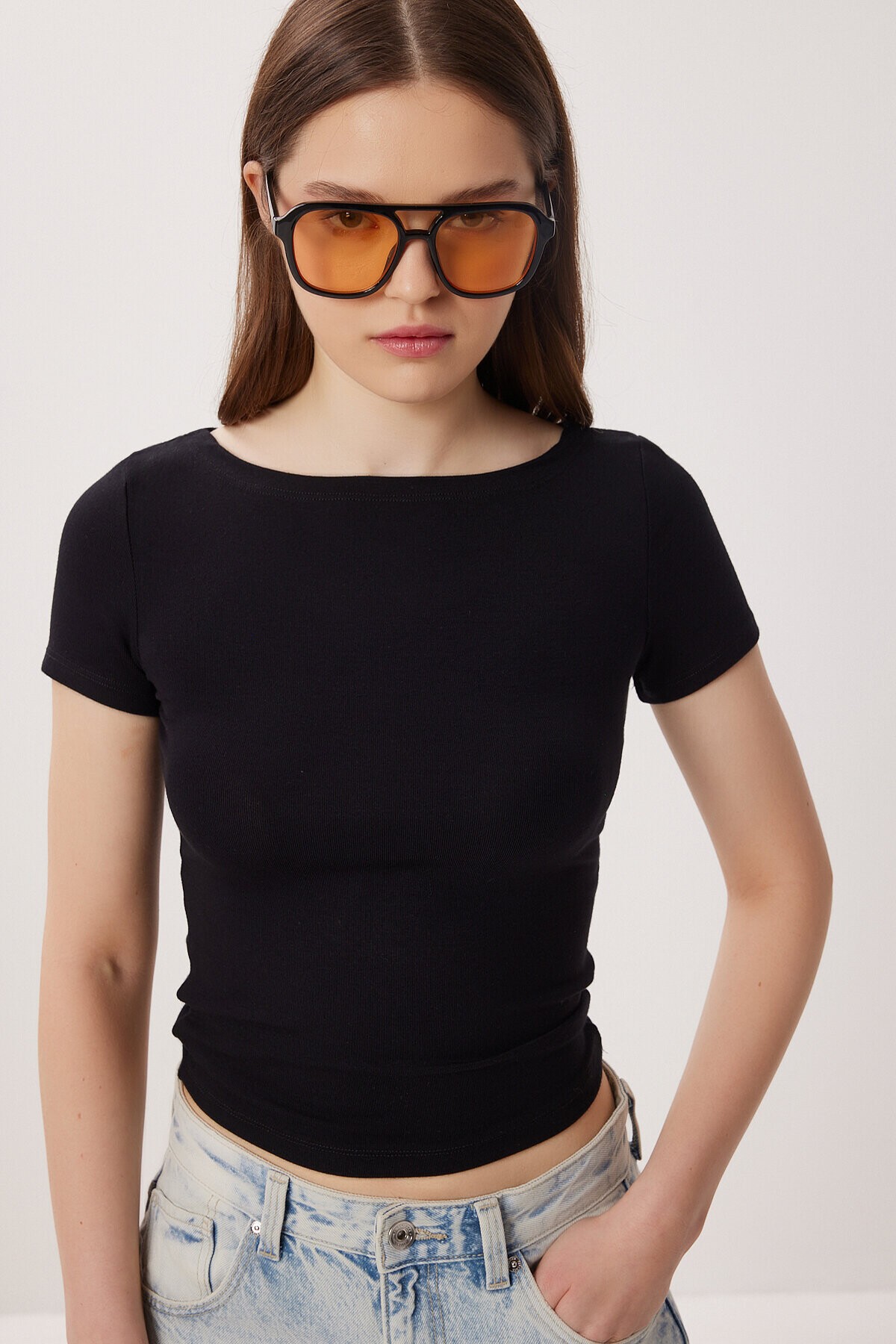 2’li Paket Kayık Yaka Basic Örme Bluz SİYAH KEMİK LDZ0064