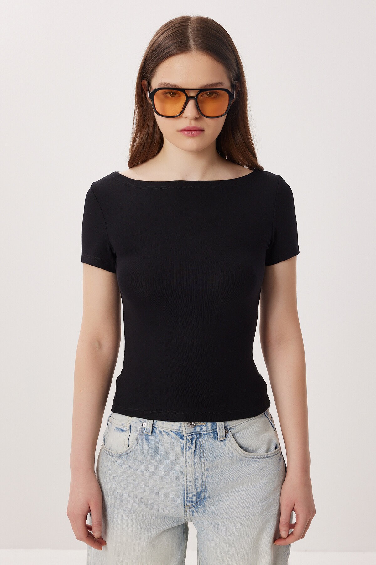 2’li Paket Kayık Yaka Basic Örme Bluz SİYAH KEMİK LDZ0064