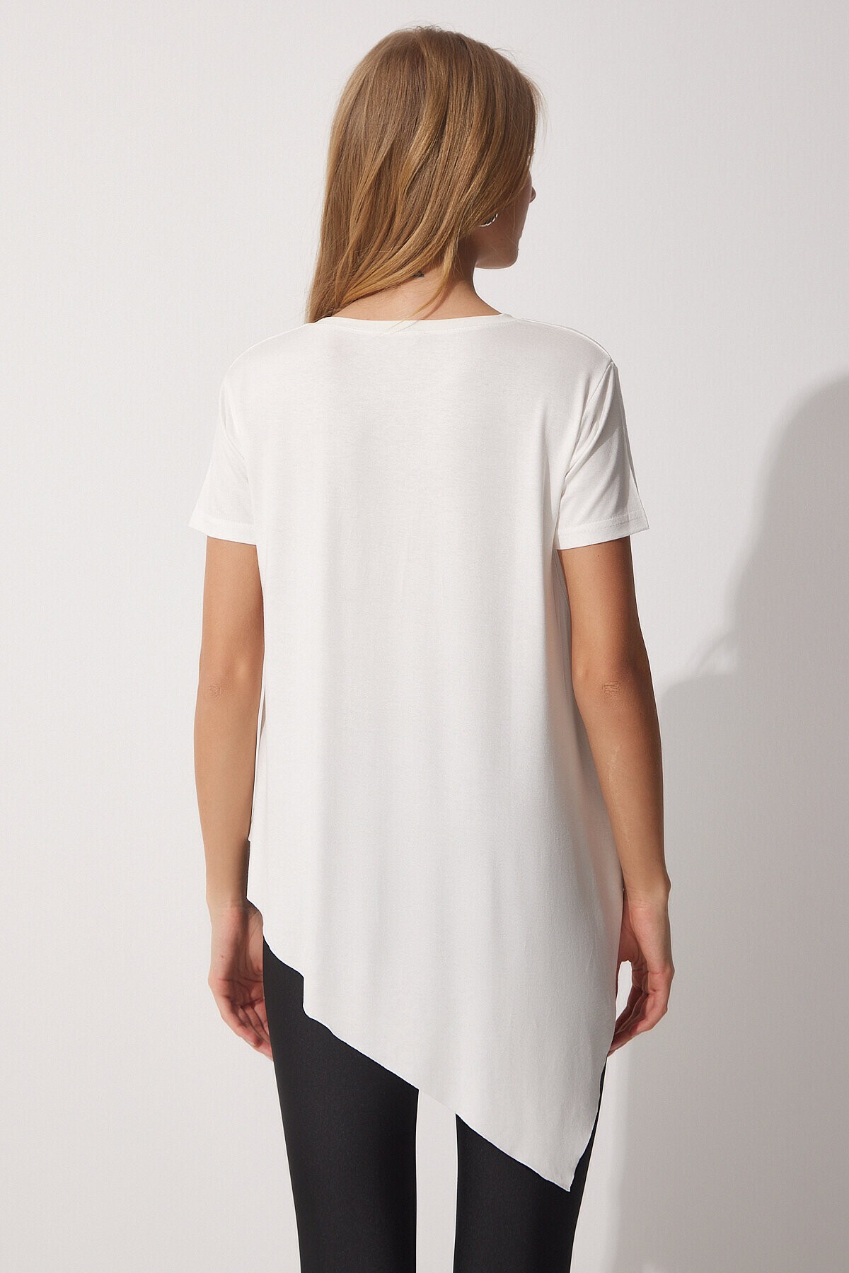 Asimetrik Örme T-shirt BEYAZ LEN0005
