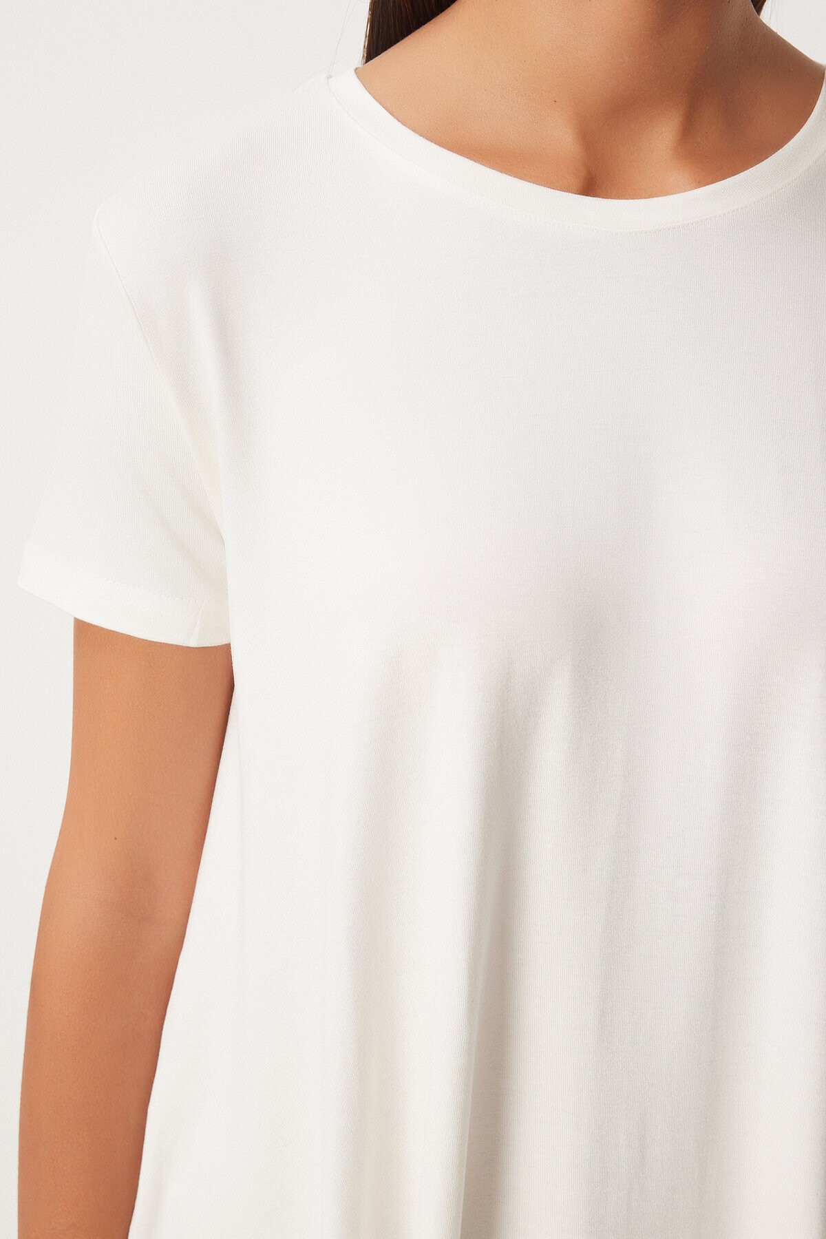 Asimetrik Örme T-shirt EKRU LEN0005