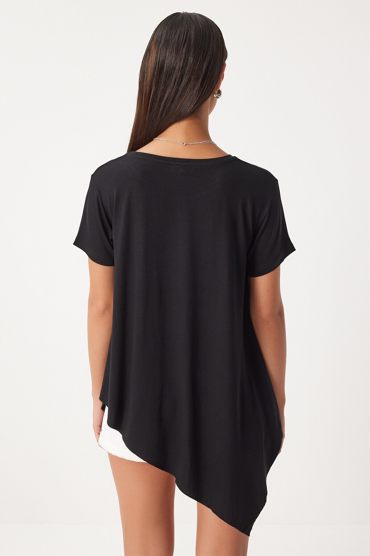 Asimetrik Örme T-shirt SİYAH LEN0005