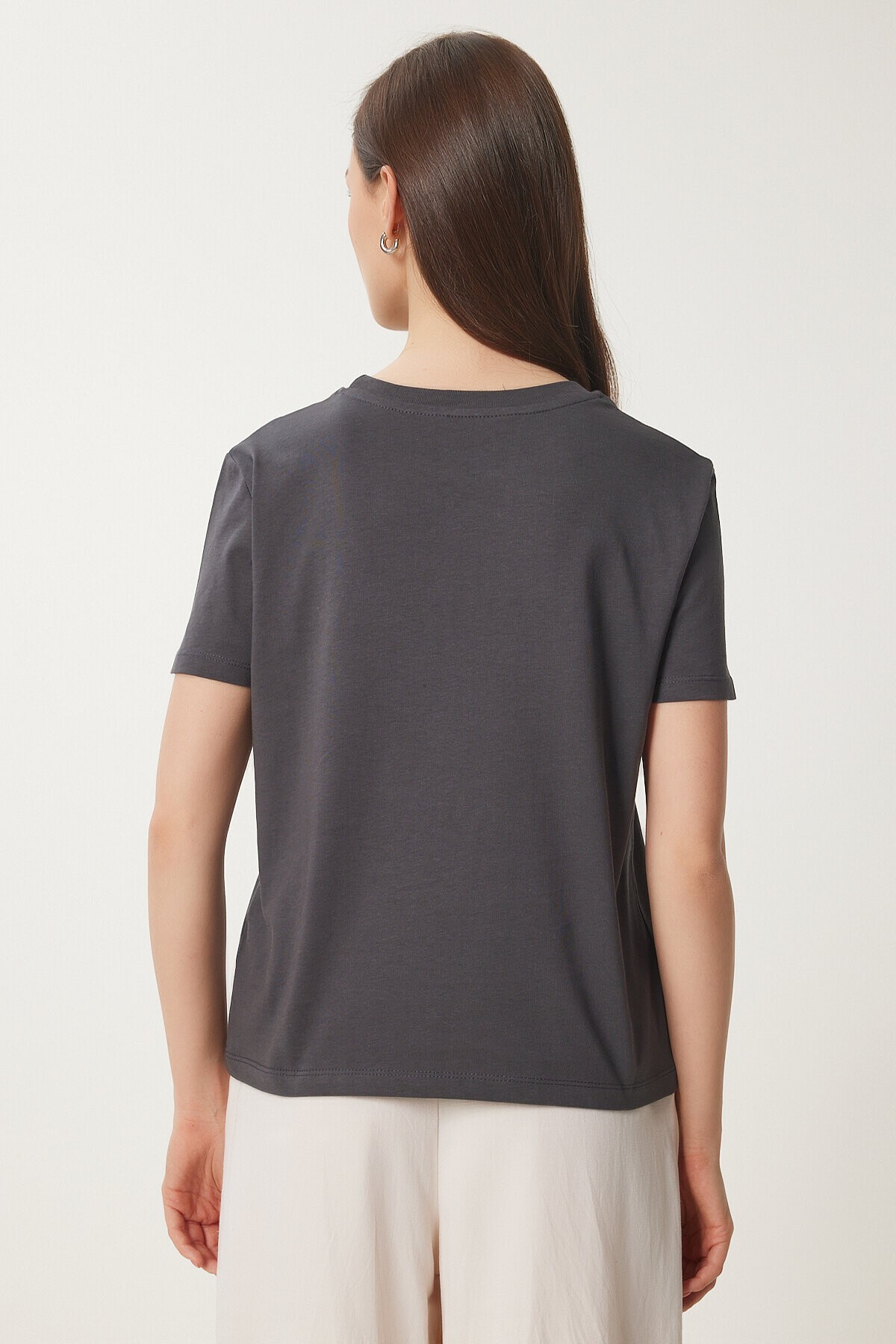 Ayıcık İşlemeli Pamuklu Örme T-shirt ANTRASİT LCR0029