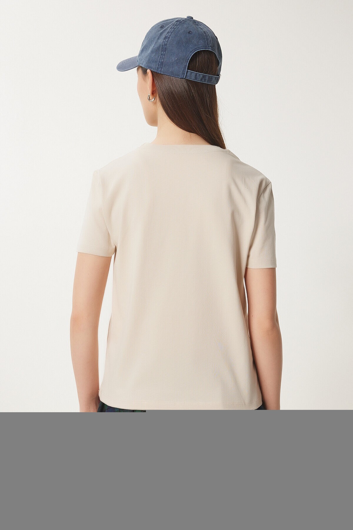 Ayıcık İşlemeli Pamuklu Örme T-shirt KREM LCR0029